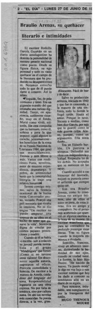 Braulio Arenas, su quehacer literario e intimidades  [artículo] Hugo Thénoux Moure.