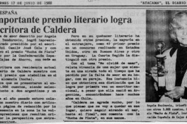Importante premio literario logra escritora de Caldera