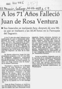 A los 71 años falleció Juan de Rosa Ventura  [artículo].