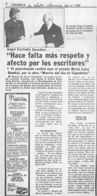 "Hace falta más respeto y afecto por los escritores"
