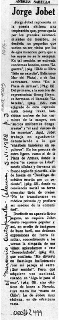 Jorge Jobet  [artículo] Andrés Sabella.
