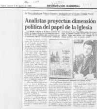 Analistas proyectan dimensión política del papel de la Iglesia
