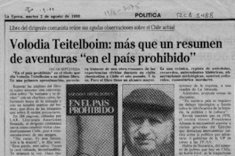 Volodia Teitelboim, más que un resumen de aventuras "en el país prohibido"  [artículo] Oscar Sepúlveda.