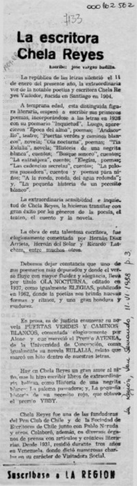 La escritora Chela Reyes  [artículo] José Vargas Badilla.