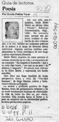 Poesía  [artículo] Hernán Poblete Varas.
