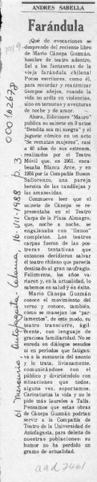 Farándula  [artículo] Andrés Sabella.