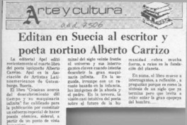 Editan en Suecia al escritor y poeta nortino Alberto Carrizo