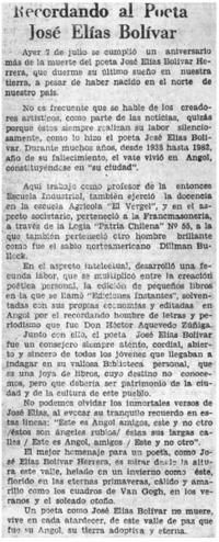 Recordando al poeta José Elías Bolívar