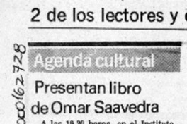 Presentan libro de Omar Saavedra  [artículo].