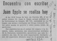 Encuentro con escritor Juan Epple se realiza hoy  [artículo].