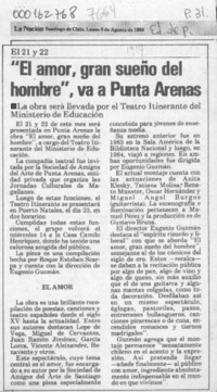 "El Amor, gran sueño del hombre", va a Punta Arenas  [artículo].