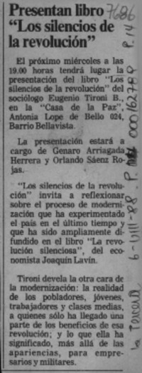 Presentan libro "Los silencios de la revolución"  [artículo].