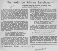 Pre texto de Alfonso Larrahona  [artículo] Juan Antonio Massone.