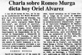 Charla sobre Romeo Murga dicta hoy Oriel Alvarez  [artículo].