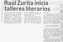 Raúl Zurita inicia talleres literarios  [artículo].
