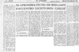 Se aproxima fecha de segundo encuentro escritores, Chiloé  [artículo].