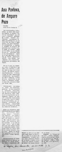 Ana Pavlova, de Amparo Pozo  [artículo] Darío de la Fuente D.