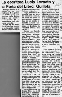 La Escritora Lucía Lezaeta y la Feria del Libro, Quillota  [artículo].