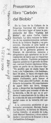 Presentaron libro "Carbón del Biobío"  [artículo].