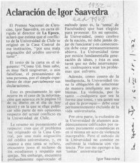 Aclaración de Igor Saavedra