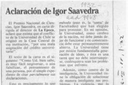 Aclaración de Igor Saavedra