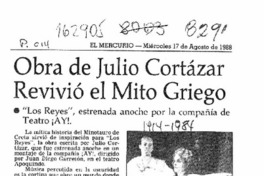 Obra de Julio Cortázar revivió el mito griego  [artículo] M. V.