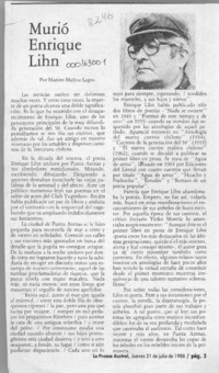 Murió Enrique Lihn  [artículo] Marino Muñoz Lagos.