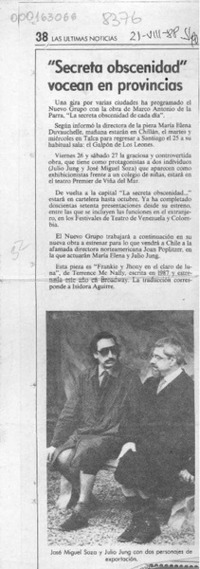 "Secreta obscenidad" vocean en provincias  [artículo].