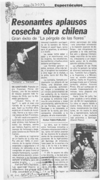 Resonantes aplausos cosecha obra chilena  [artículo] Daniel Prieto.