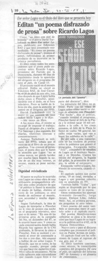 Editan "un poema disfrazado de prosa" sobre Ricardo Lagos