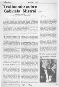 Testimonio sobre Gabriela Mistral  [artículo] Radomiro Tomic R.