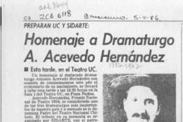 Homenaje a dramaturgo A. Acevedo Hernández  [artículo].