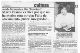 Marta Blanco explica por qué no ha escrito otra novela, falta de atrevimiento, pudor, inseguridad --  [artículo].