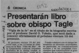 Presentarán libro sobre obispo Tagle  [artículo].