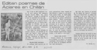 Editan poemas de Aciares en Chillán