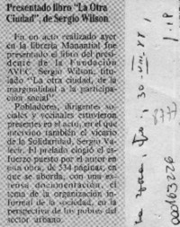 Presentado libro "La otra ciudad", de Sergio Wilson  [artículo].