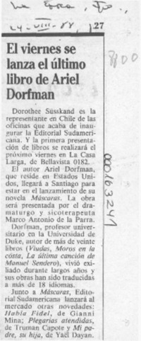 El Viernes se lanza el último libro de Ariel Dorfman  [artículo].