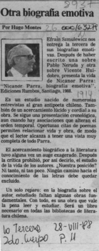 Otra biografía emotiva  [artículo] Hugo Montes.