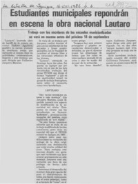 Estudiantes municipales repondrán en escena la obra nacional Lautaro