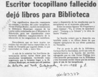 Escritor tocopillano fallecido dejó libros para biblioteca  [artículo].