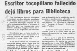 Escritor tocopillano fallecido dejó libros para biblioteca  [artículo].
