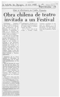 Obra chilena de teatro invitada a un Festival  [artículo].