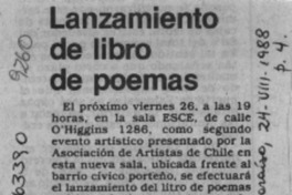 Lanzamiento de libro de poemas  [artículo].