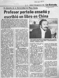 Profesor porteño enseñó y escribió un libro en China  [artículo].