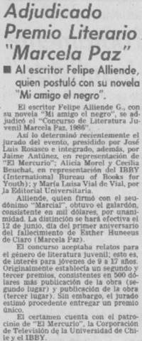 Adjudicado premio literario "Marcela Paz"
