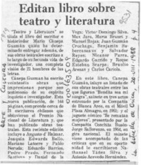 Editan libro sobre teatro y literatura  [artículo].