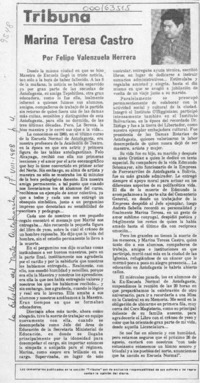 Marina Teresa Castro  [artículo] Felipe Valenzuela Herrera.