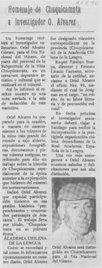 Homenaje de Chuquicamata a investigador O. Alvarez
