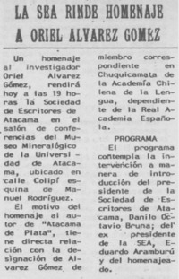 La SEA rinde homenaje a Oriel Alvarez Gómez