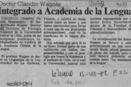 Integrado a Academia de la Lengua  [artículo] Roberto Poblete Montenegro.